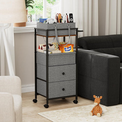 Modanais Baby Diaper Caddy Organizer Cart with Drawers - 3In1 Rolling Storage Cart with Wheels, Removable Diaper Caddy, Detachable Dividers - for Crib, Bedroom, Art & Craft Organizer (Off White)