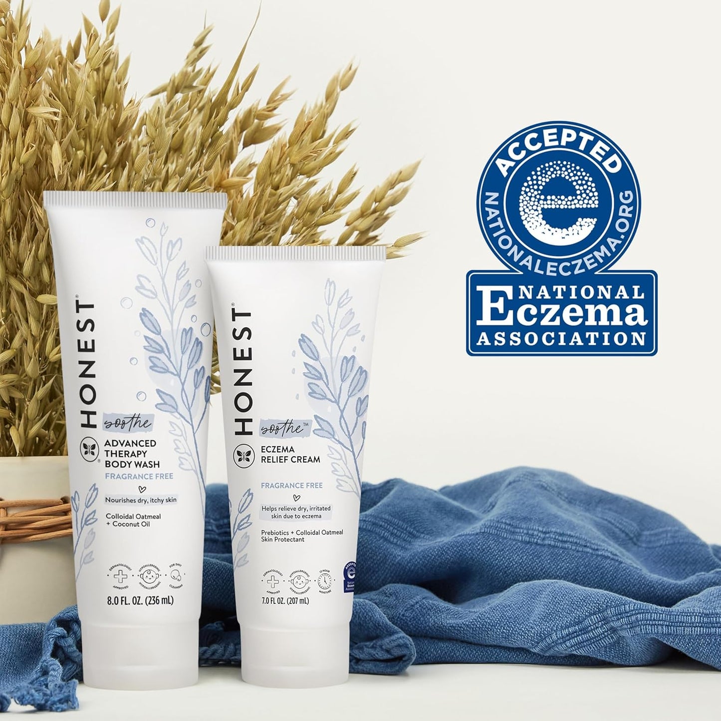 The Honest Company Eczema Soothing Therapy Cream and Skin Protectant, Naturally Derived, Gentle for Baby, Prebiotics Colloidal Oatmeal, 7 oz