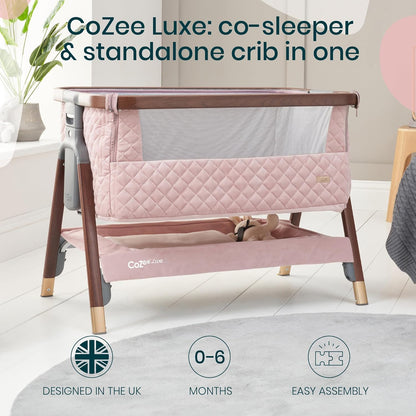 Tutti Bambini CoZee® 2-in-1 Baby Bassinet & Bedside Sleeper - Fast-Folding Bedside Bassinet, Baby Crib with 6 Mattress Heights & Breathable Mesh Window, Mattress Included, 0-6 Months (Oak & Charcoal)