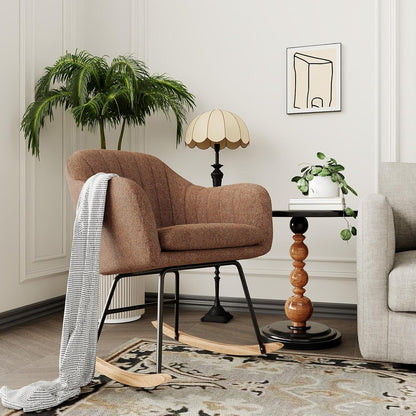 GarveeHome Nursery Rocking Chair, Upholstered Chenille Glider Rocker Chair, Modern Armchair With Wood Legs, Indoor Comfy Accent Chair Nursing Chairs Holds Up to 350 LBS for Living Room, Bedroom, Beige