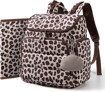 mommore Diaper Bag Backpack, Baby Bag with Waterproof Changing Pad and Stroller Straps for Toddler, Diaper Backpack for Mom Dads with Insulated Pockets & Pacifier Case, Travel Essential, Leopard