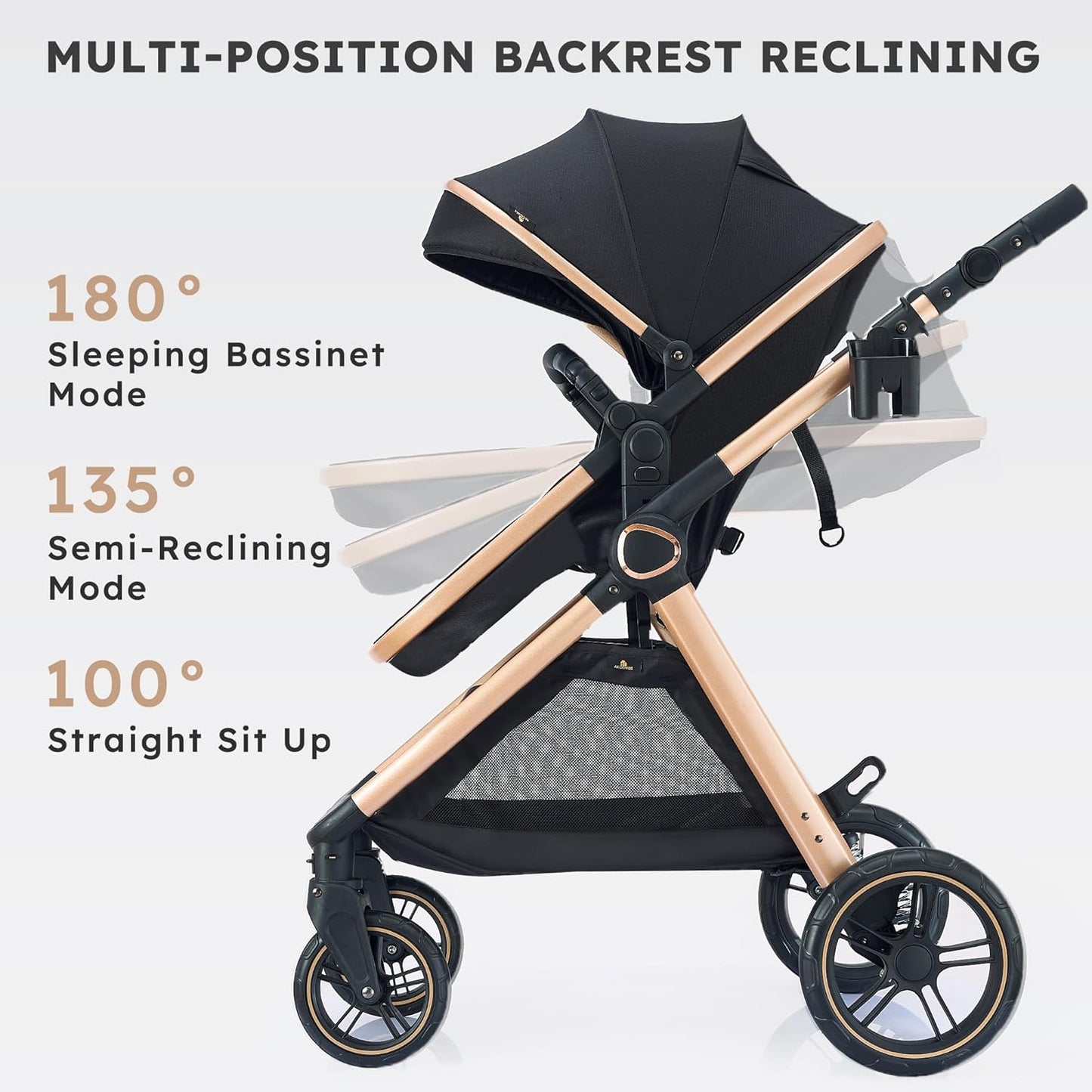 Accombe 2 in 1 Baby Stroller, Convertible Bassinet Pushchair for Infants and Newborns 0-36 Months