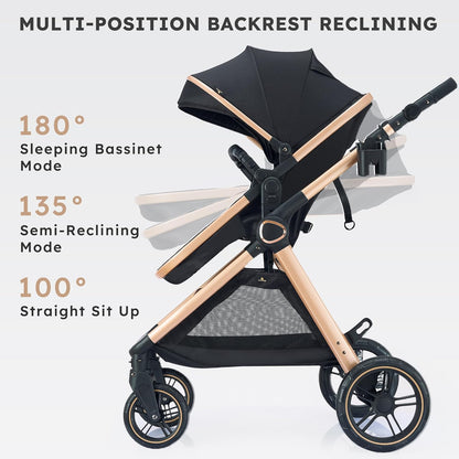 Accombe 2 in 1 Baby Stroller, Convertible Bassinet Pushchair for Infants and Newborns 0-36 Months