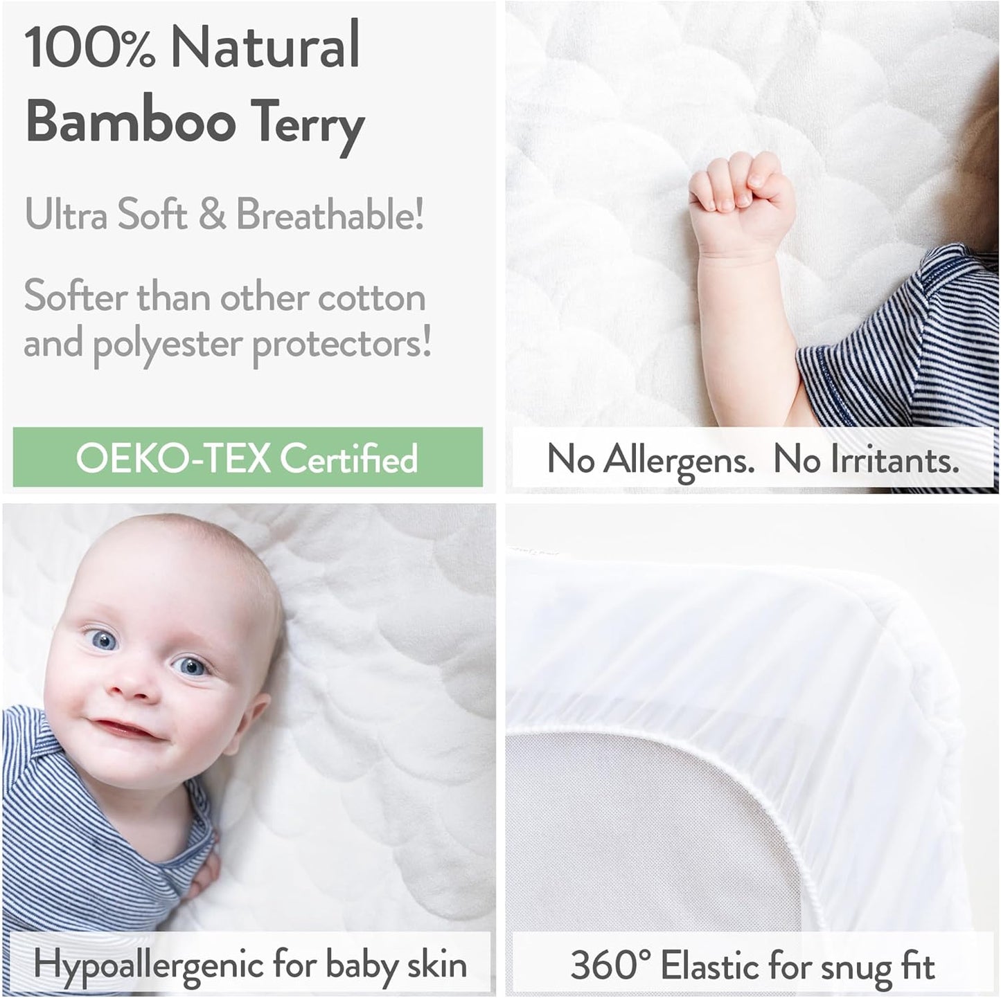 Joey + Joan Waterproof Bassinet Mattress Pad Cover 19" x 32" for Cowiewie Bedside Sleeper Bassinet Sheets – Made from Ultra Soft Bamboo Viscose Terry – 2 Pack