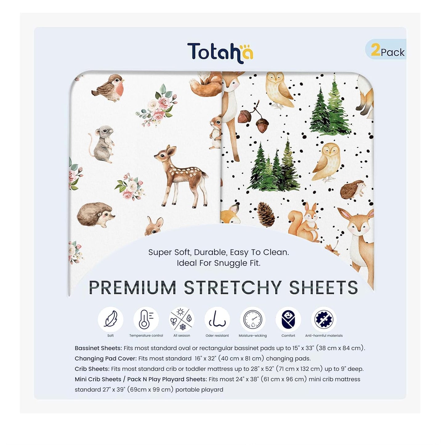 TotAha Premium Stretchy Bassinet Sheets for Baby Girl, Silky Comfort Cradle Sheets Fitted 18 x 36 for Oval, Rectangular, Hourglass Mattress, Hypoallergenic, Buttery Soft 2-Pack (Floral & Pale Pink)