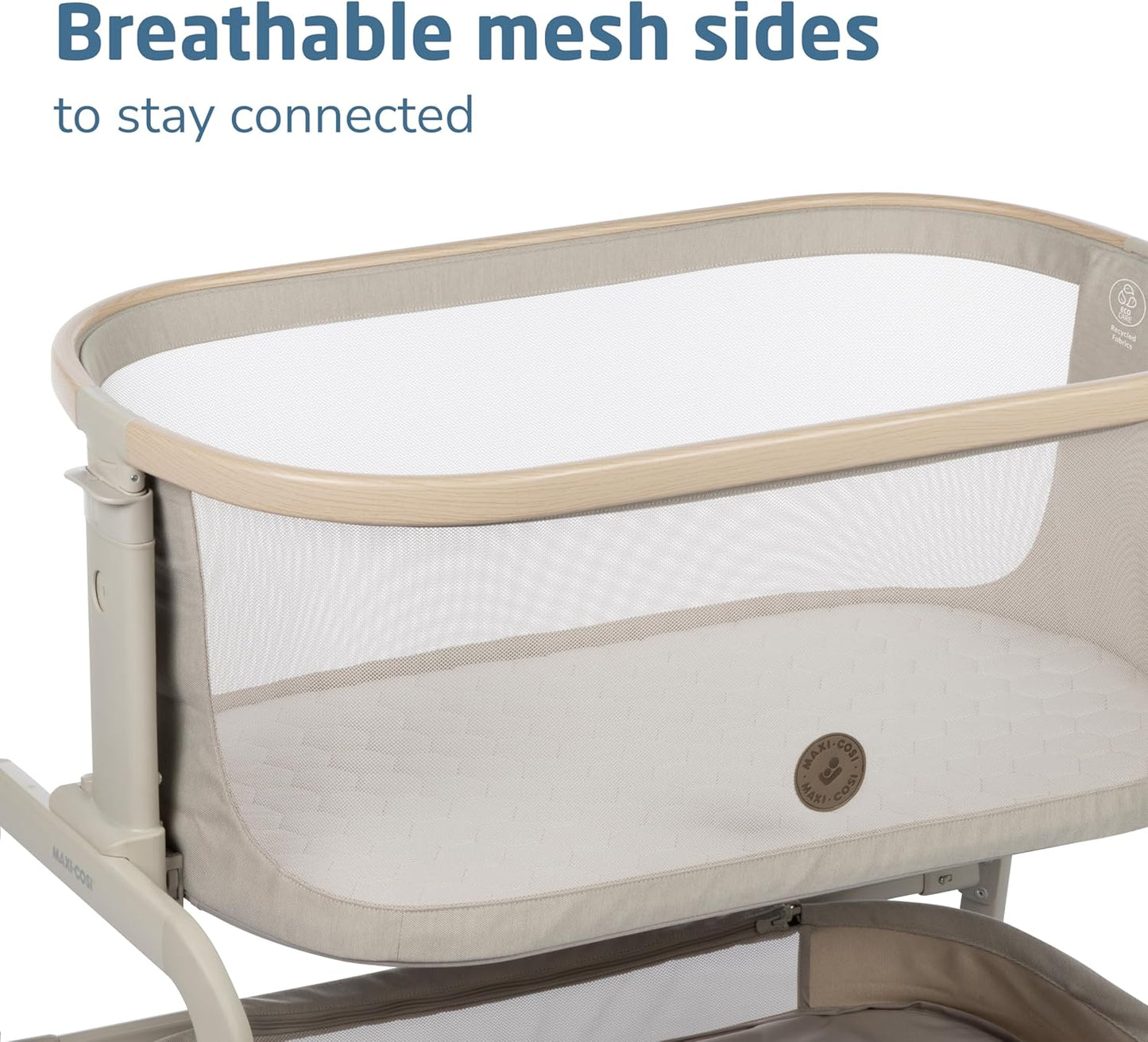 Maxi-Cosi Iora Baby Bassinets Bedside Sleeper, Portable Bassinet, Infant Bedside Sleeper Crib, Height Adjustable, Breathable Mesh, Large Storage Basket, Truffle