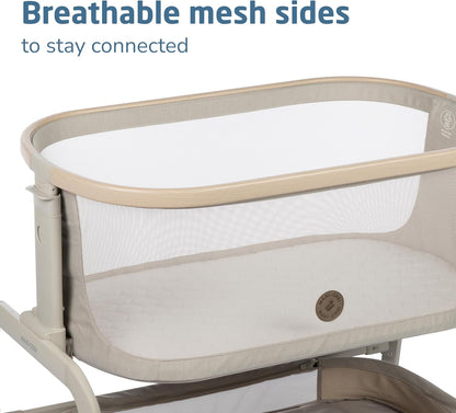 Maxi-Cosi Iora Baby Bassinets Bedside Sleeper, Portable Bassinet, Infant Bedside Sleeper Crib, Height Adjustable, Breathable Mesh, Large Storage Basket, Truffle