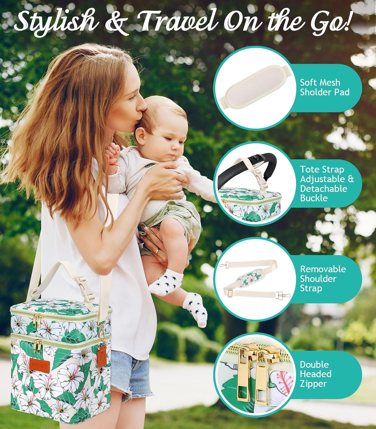 PIIOSER Breastmilk Cooler Bag with Ice Pack Fits 6 Baby Bottles Up to 9 Ounce, Insulated Baby Bottle Tote Bags, Double Layer Waterproof Leak-Proof with Shoulder Strap for Nursing & Working Mom (Grey)