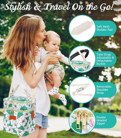 PIIOSER Breastmilk Cooler Bag with Ice Pack Fits 6 Baby Bottles Up to 9 Ounce, Insulated Baby Bottle Tote Bags, Double Layer Waterproof Leak-Proof with Shoulder Strap for Nursing & Working Mom (Grey)