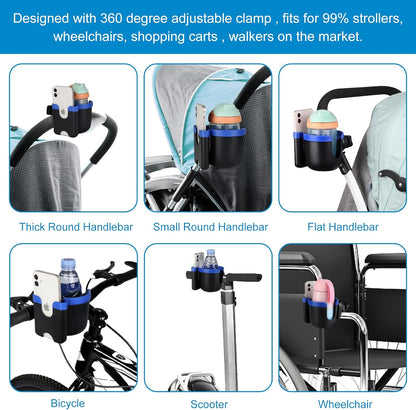 Accmor Stroller Cup Holder with Phone Holder, Bike Cup Holder, Universal Cup Holder for Uppababy Nuna Doona Strollers, 2-in-1 Cup Phone Holder for Stroller Bike Accessory