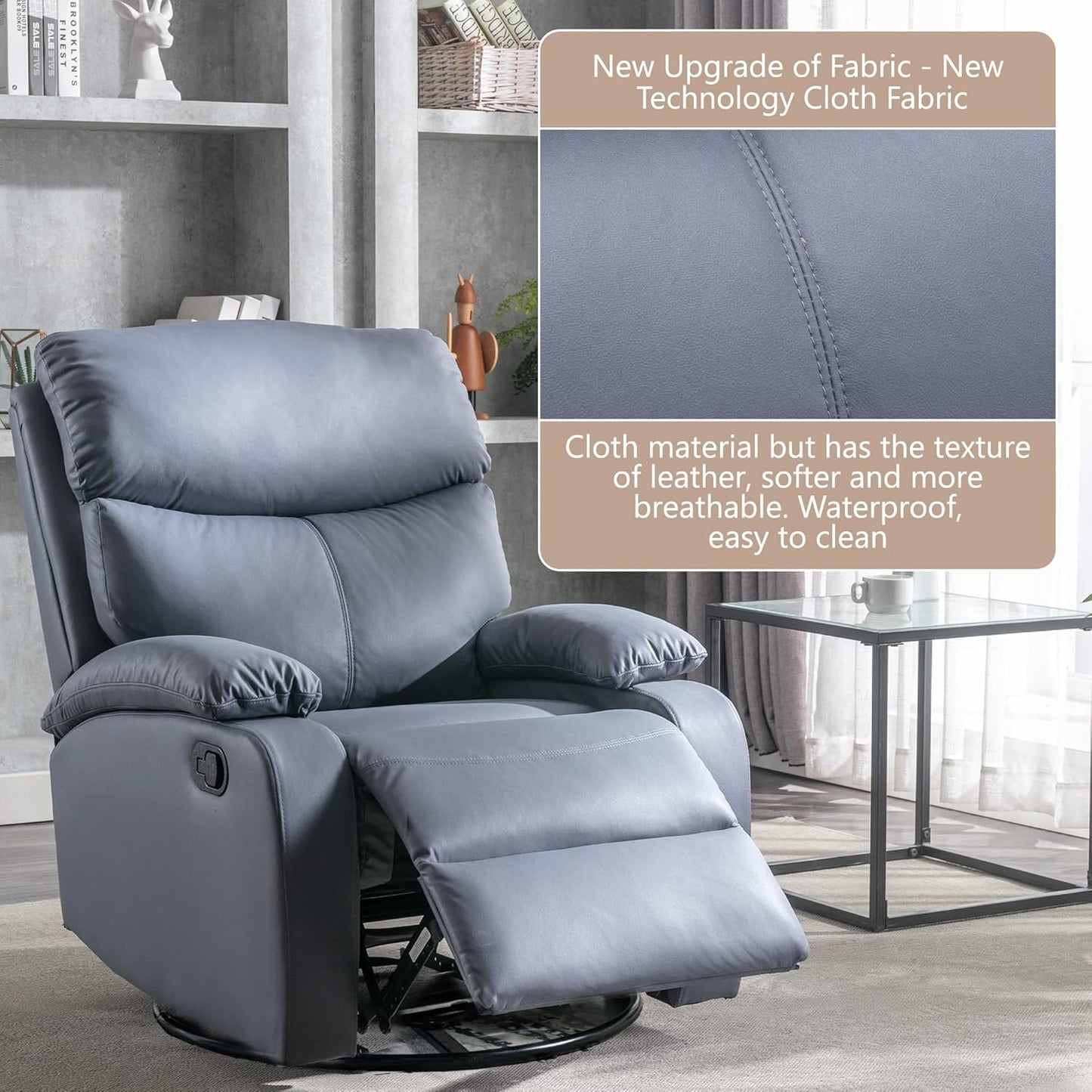 Oversized Swivel Rocking Chair, Manual Large Rocker Recliner Chairs for Adults, Corduroy Nursery Glider Barrel Chair with 2 Pillows, Wide Recliner for Living Room, Bedroom, Nursery, White