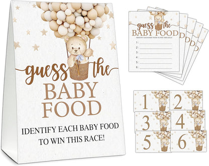 Guess the Baby Food Party Games, Baby Shower Game Set, 1 Standing Sign + 25 Answer Cards + 6 Number Cards, Boho Wild West Gender Reveal Party Decoration Supplies -B05