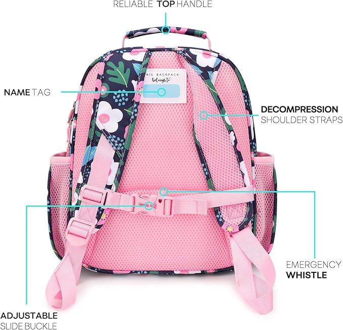 mibasies Toddler Backpack for Girls 2-4: Preschool Kindergarten Backpack - Cute Kids Backpacks for Girls - Pulan Flower Pink