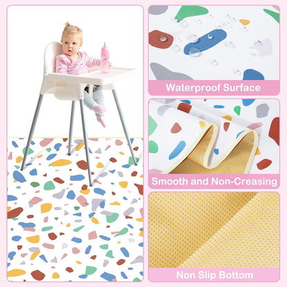 Basumee Splat Mat High Chair Mat Waterproof Baby Play Splat Mat for Under High Chair Food Catcher Highchair Mat for Floor Non Slip Bottom, Pink Rainbow, 46x42 Inches