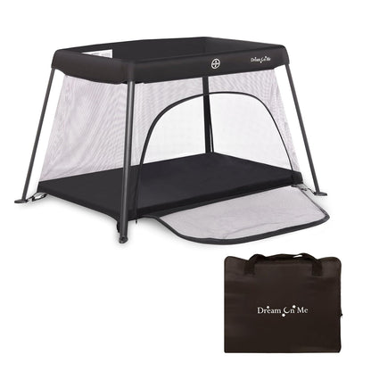 Dream On Me Travel Light Baby Playard with Zipper Access Door, Breathable Mesh Sides with Soft Comfortable Mattress, Easy Fold Design with Travel Carry Bag, Compact Space Saving Design - Grey