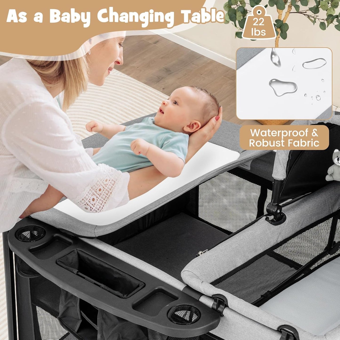 BABY JOY 5 in 1 Pack and Play, Portable Nursery Center Baby Playard w/Bassinet & Diaper Changing Table, Bag, Infant Bassinet Crib Activity Center for Baby Toddlers Indoor Outdoor (Royal Blue, Classic)