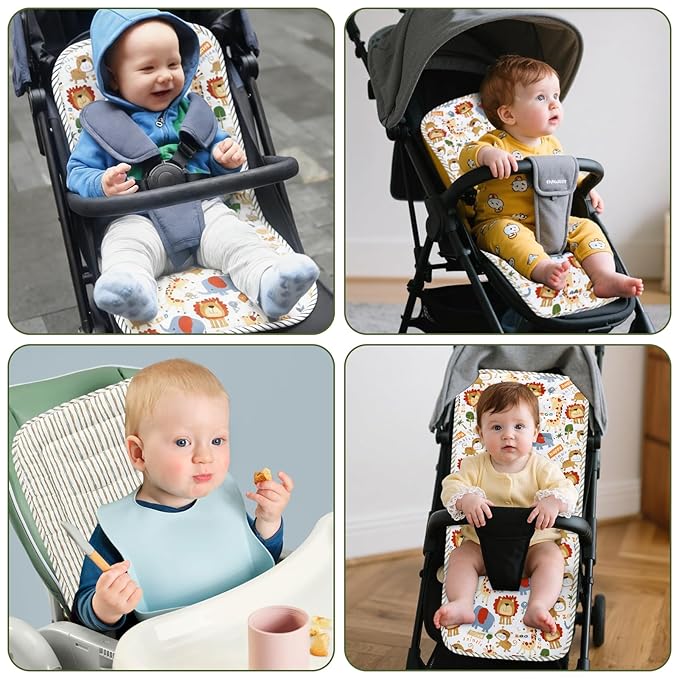 Baby Stroller Cushion,Infant Car Seat Insert-Reversible Universal Breathable and Soft Newborn seat Liner for Stroller,100% Cotton Seat Pad Liner for Newborns-34x78cm,1 Pack(Happy Zoo)