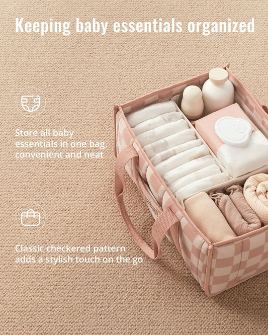 Blissful Diary Floral Diaper Caddy Organizer, Stylish Nursery Storage Basket, Gift for Baby Shower, Newborn Essentials, Floral Beige