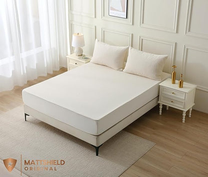 Deluxe Cooling Organic Percale Mattress Protector Full Size - 100% Waterproof - Crisp, Breathable Percale Feel - OCS Certified 280GSM 3D Air-Knit Breathable Mattress Pad - Noiseless Deep Pocket