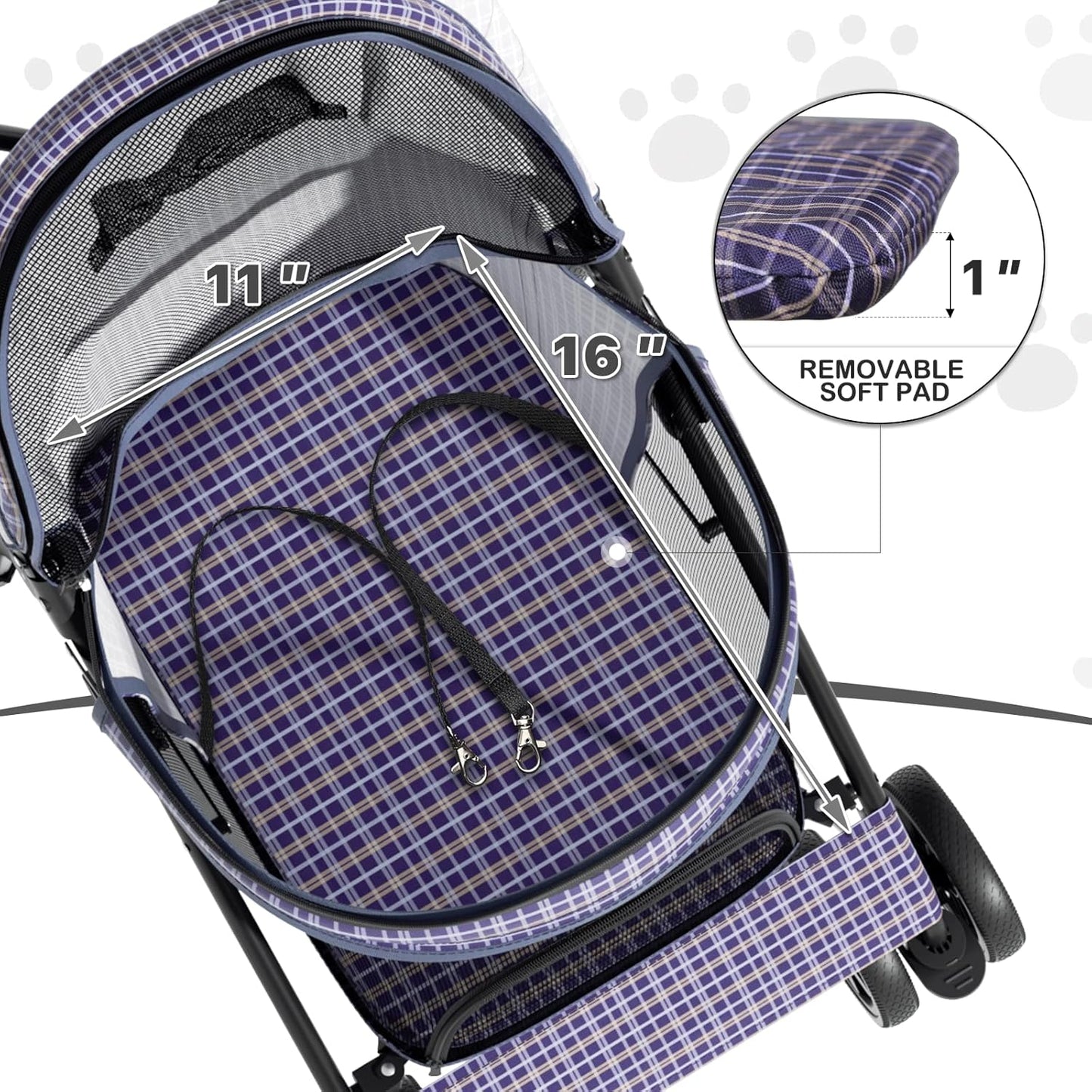 MoNiBloom 4 Wheels Pet Stroller, Easy-Fold Puppy Cage Jogger Stroller with Sun Cover, Pad and Rear Storage Bag, Breathable and Visible Mesh for Small/Medium Pets up to 22 lbs, Black
