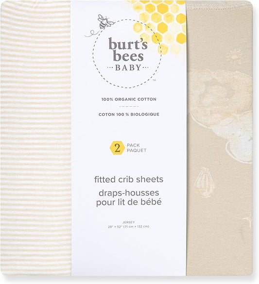 Burt's Bees Baby Essential Organic Cotton Fitted Crib Sheet, Breathable for Boy Girl Standard Crib & Toddler Mattresses
