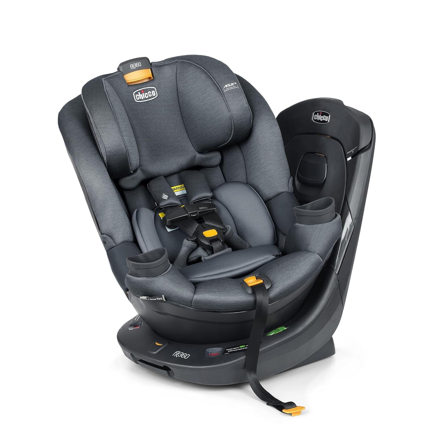Chicco Fit360 Zip ClearTex Rotating Convertible Car Seat with Fit360 Mirror, 360 Degree Rotation for Rear-Facing and Forward-Facing Usage, Jet/Black