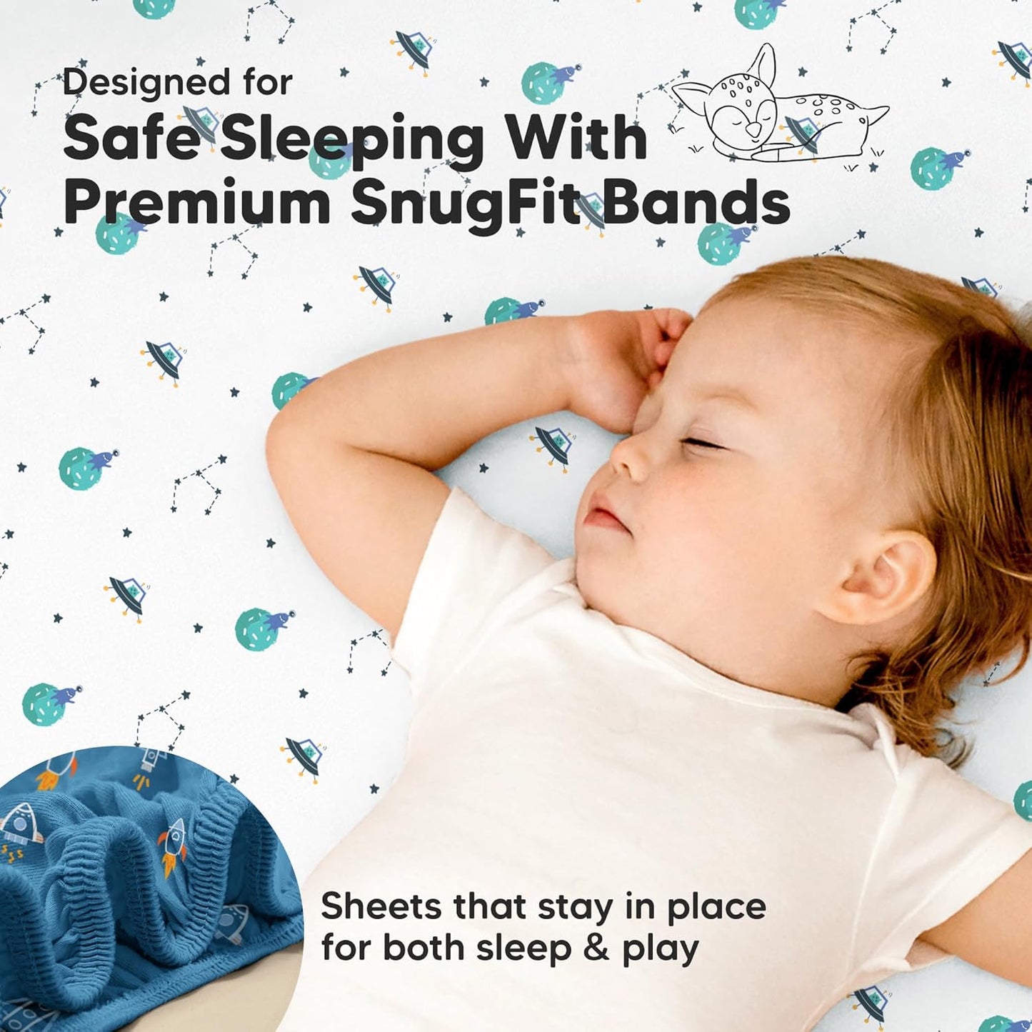 2-Pack Waterproof Pack and Play Sheets, Mini Crib Sheets Fitted for Boy, Girl - 38 x 26 Viscose from Bamboo Pack N Play Mattress Sheets for Graco, Toddler Playard Baby Crib Sheets Neutral (Blue Flax) - Colors A
