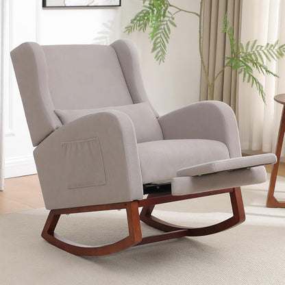 HCHAIRH Rocking Chair Nursery, Nursery Rocking Chairs with Foot Rest, Comfy Fabric Glider Rocker Nursing Chair with High Back for Nursing, Living Room, Bedroom, Beige