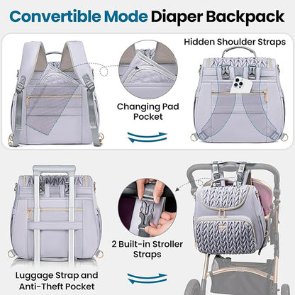 Tealari 4 in 1 Convertible Diaper Bag Backpack,Waterproof Baby Diaper Bag with Changing Pad,Converts into Baby Tote Bag,Diaper Backpack,Stroller Bag and Crossbody Diaper Bag