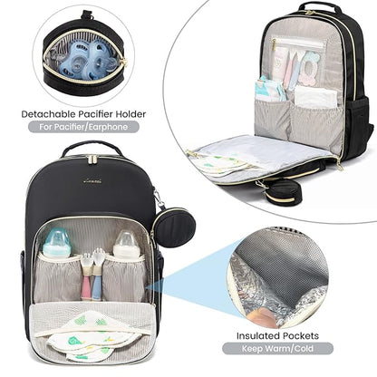 LOVEVOOK Diaper Bag Backpack with 2 Cubes, Quilted Baby Bag with Changing Pad & Pacifier Holder, Waterproof Travel Diaper Bags for Baby Boys Girls, Stylish and Large Capacity,5PCS Set, Black
