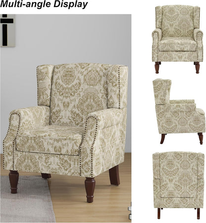 Swivel Rocker Recliner Chair, Manual Nursery Glider Recliner, Floral Fabric Wingback Accent Chair with Adjustable Backrest & Footrest for Small Spaces Living Room Bedroom (Plants Floral, Set of 1)