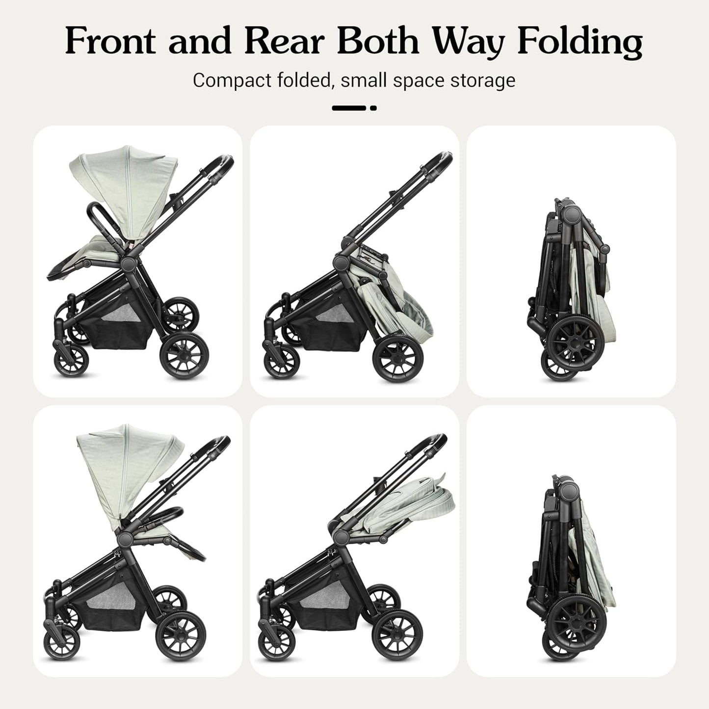 Lightweight High-View Baby Stroller, One-Hand Fold & Compact Storage, Convertible Seat, 5-Point Safety Harness, Foldable Infant Stroller, Grey