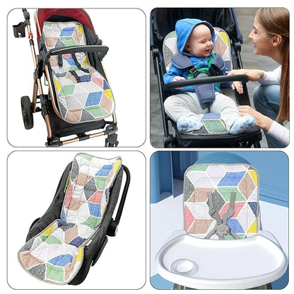 Baby Stroller Cushion,Infant Car Seat Insert-Reversible Universal Breathable and Soft Newborn seat Liner for Stroller,100% Cotton Seat Pad Liner for Newborns-34x78cm,1 Pack(Geometry + Grey)