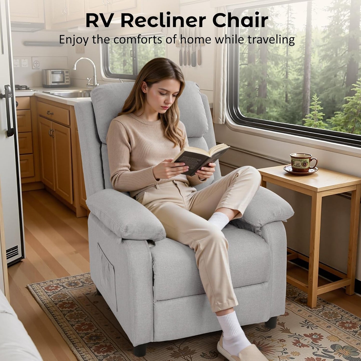 Korser Recliner Chair, 360 Swivel Rocker Chair for Adults, Small Rocking Recliner for Small Spaces, Upholstered Fabric Glider Recliner Nursery