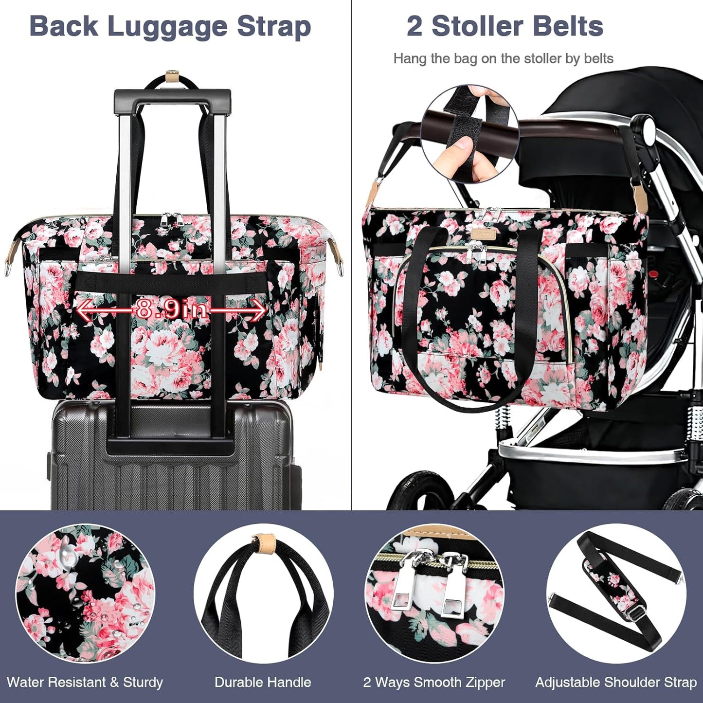 ITIEZY Diaper Bag Tote for Baby - Large Mommy Bag with Portable Changing Pad Pacifier Case, Hospital Bags Travel Baby Bag