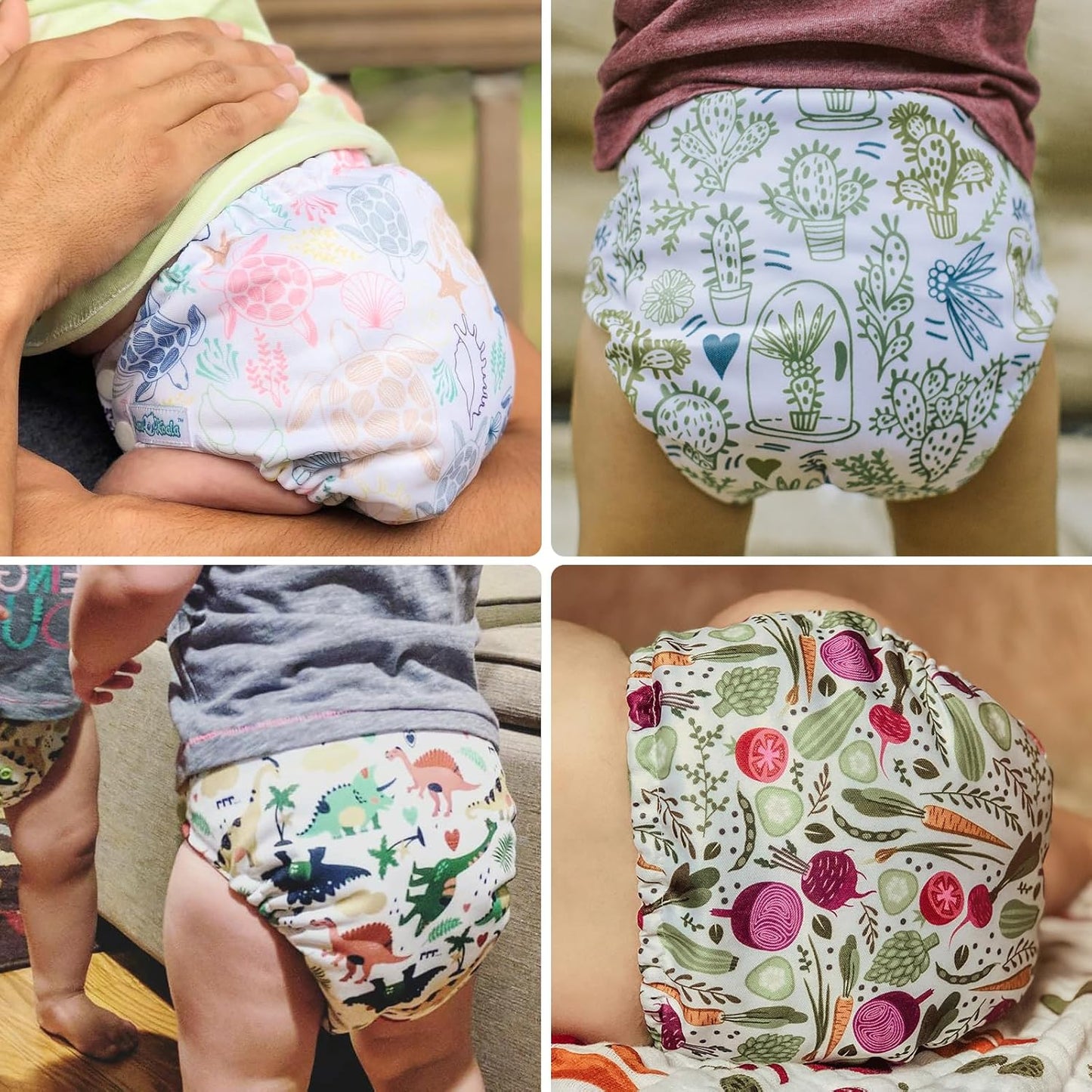 Mama Koala 3.0 Pocket Cloth Diapers for Babies with AWJ Lining, 6 Pack with 6 4-Layer Natural Cloth Diaper Inserts - Reusable and Washable Pocket Diapers(Hardworking Bees) - Colors A