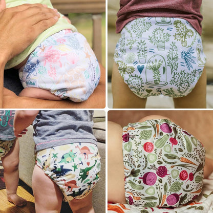 Mama Koala 3.0 Pocket Cloth Diapers for Babies with AWJ Lining, 6 Pack with 6 4-Layer Natural Cloth Diaper Inserts - Reusable and Washable Pocket Diapers(Hardworking Bees) - Colors A