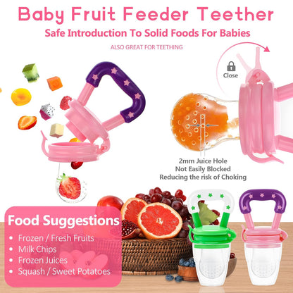 WAJIAYON Baby Fruit Feeder Pacifier | Infant Food Feeder Pacifier & Food Dispensing Spoon | Fresh Fruit Teethers for Babies | Silicone Feeder Baby,Mesh teethers for Babies Gifts for Boys and Girls