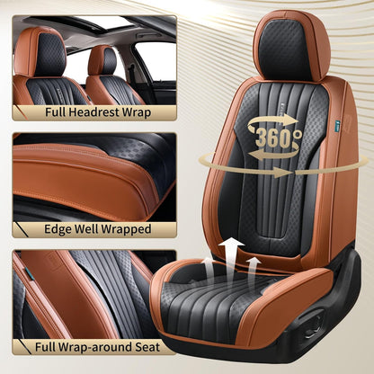 FLORICH Car Seat Covers, Brown Leather Seat Covers for Cars, Faux Nappa Leather Automotive Seat Protectors, Car Seat Cushions Universal Fit for Most Sedans SUVs Trucks - Brown