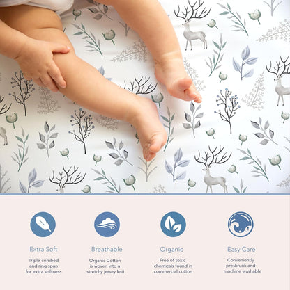 100% Organic Cotton 2 Pk Bedside Sleeper Bassinet Fitted Mattress Sheets Perfectly Compatible with Mika Micky, Baby Delight, Ronbei, Chicco, Cloud Baby, AMKE, Angelbliss, Arm's Reach. Cloud, Stripe