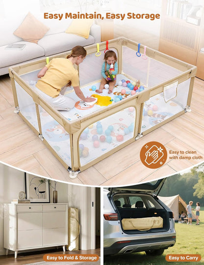 Dripex Baby Playpen, 47"x47" Small Playpen for Babies, Enhanced Safety Baby Play Yard for Indoor & Outdoor, Infant Play Pen with Soft Breathable Visible Mesh, Anti-Fall Design & Easy Setup, Grey