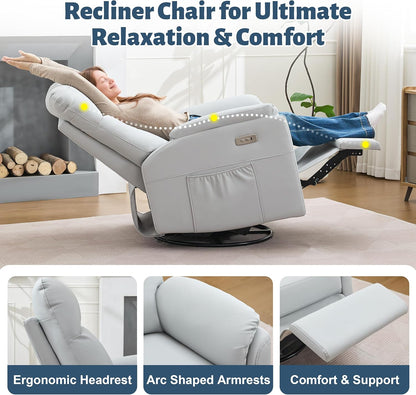 Power Glider Recliner Nursery Rocking Chair with USB Ports, Glider Chair with Lumbar Pillow for Living Room, Glider Swivel Recliner Chair for Nursery(Beige)
