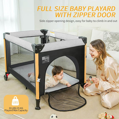 Baby Bassinet Bedside Crib with One-Hand Setup 5-in-1 Foldable Pack n Play for Travel, Portable Baby Bassinet with Diaper Changer & Adjustable Mattress for Newborn to Toddler (Grey)