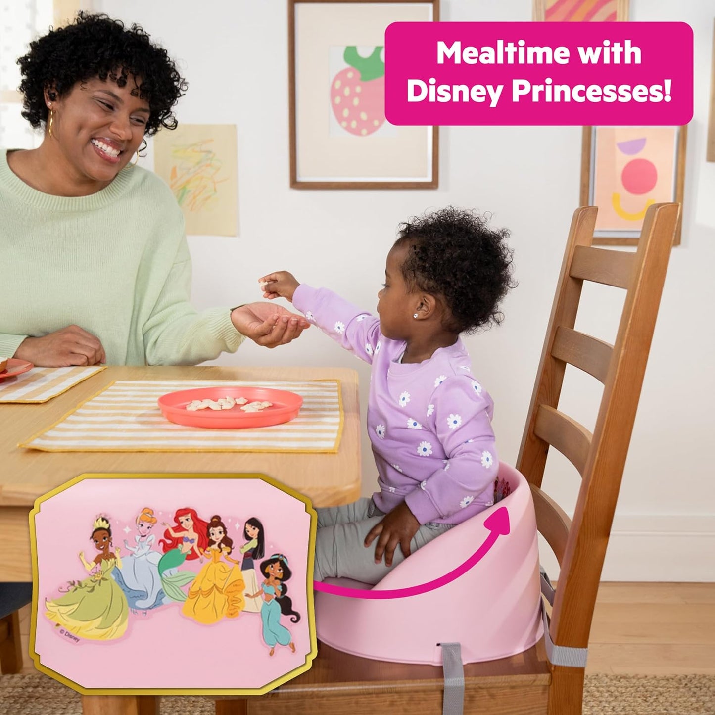 Bright Starts Disney Stitch My Spot Easy-Clean Baby Booster Feeding Chair, 3-Point Harness, Washable Removable Straps, Blue