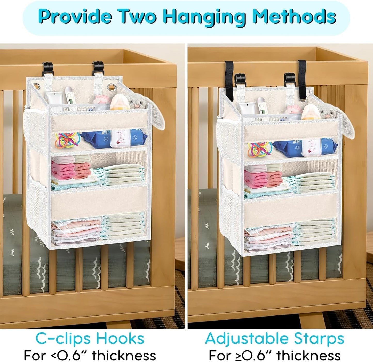 Ofiray-home Hanging Diaper Organizer for Changing Table,Cribs,Car,Playard or Wall & Nursery Organization-Durable 2-Tier Diaper Organizer with Mesh Pockets and Viewable Design, Won't Deform, Light Gray