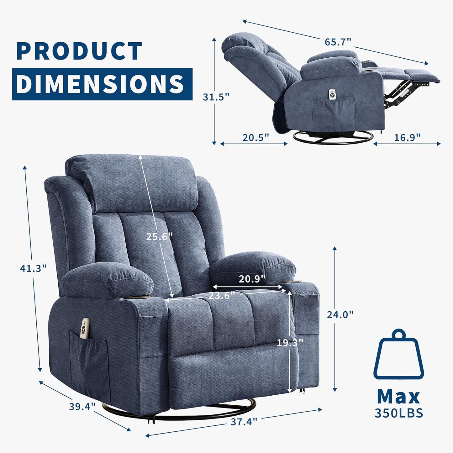 GarveeLife Rocking Recliner Chair for Nursery Glider Recliner with Cup Holder Swivel Rocker with Upholstered Deep Seat Comfy Single Sofa for Living Room Grey