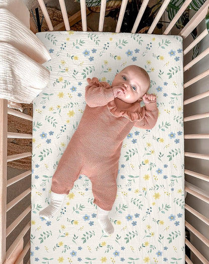 Muslin Bedside Bassinet Sheets 2 Pack, 33x20 Fitted Ultra Soft & Breathable Bedside Sleeper Sheets, Ideal for Baby Girl and Boy, Perfect for Newborns (Hopping Bunnies & Beige)