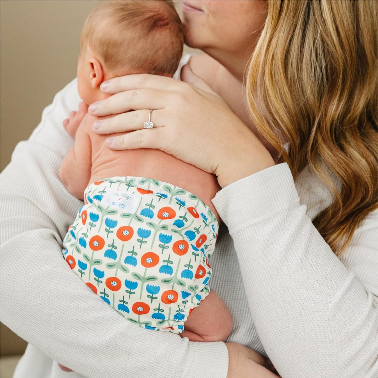 Esembly Cloth Diaper Cover - Reusable Swim Diaper, Waterproof, Breathable - Adjustable Outer Layer Over Absorbent Inner for Blowout Protection - Sea Glass, Size 2 (18-35lbs)
