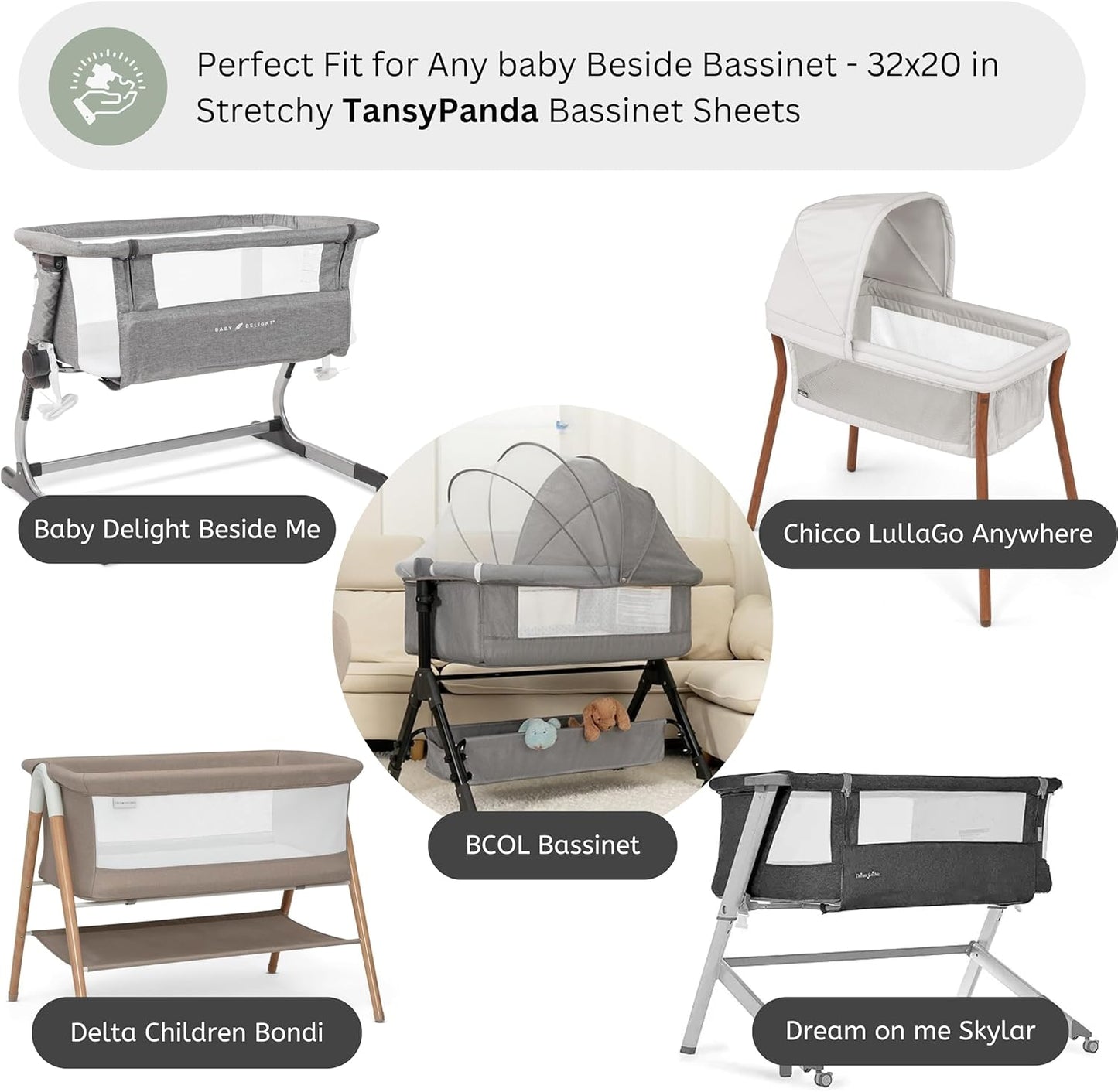 Muslin Bassinet Sheets for Angelbliss, Cowiewie, Amke, Jimglo, Suihuooo, Wayfong Baby Bassinet Bedside Sleeper by TansyPanda, 3PC, 20×33in, Ultra Soft, Breathable, Snug Fit, Unisex Boys Girls, Maadi
