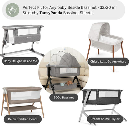 Muslin Bassinet Sheets for Angelbliss, Cowiewie, Amke, Jimglo, Suihuooo, Wayfong Baby Bassinet Bedside Sleeper by TansyPanda, 3PC, 20×33in, Ultra Soft, Breathable, Snug Fit, Unisex Boys Girls, Maadi